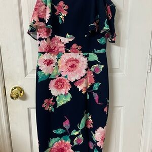 Floral Off-Shoulder Dress - Navy and Pink